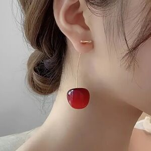 Red Cherry Stem Fruit Earrings, Versatile And Easy-to-wear,